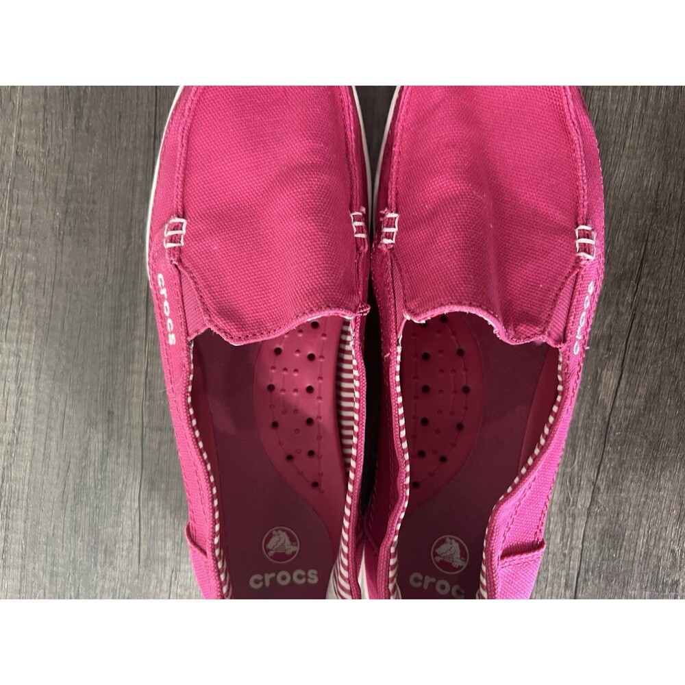 CROCS women size 9 Pink Canvas Slip-On LOAFER BOAT SHOES - Picture 4 of 12